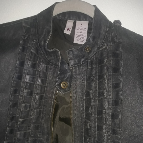 Rustic Gray Ruffled Converse Bomber Jacket - Picture 3 of 6